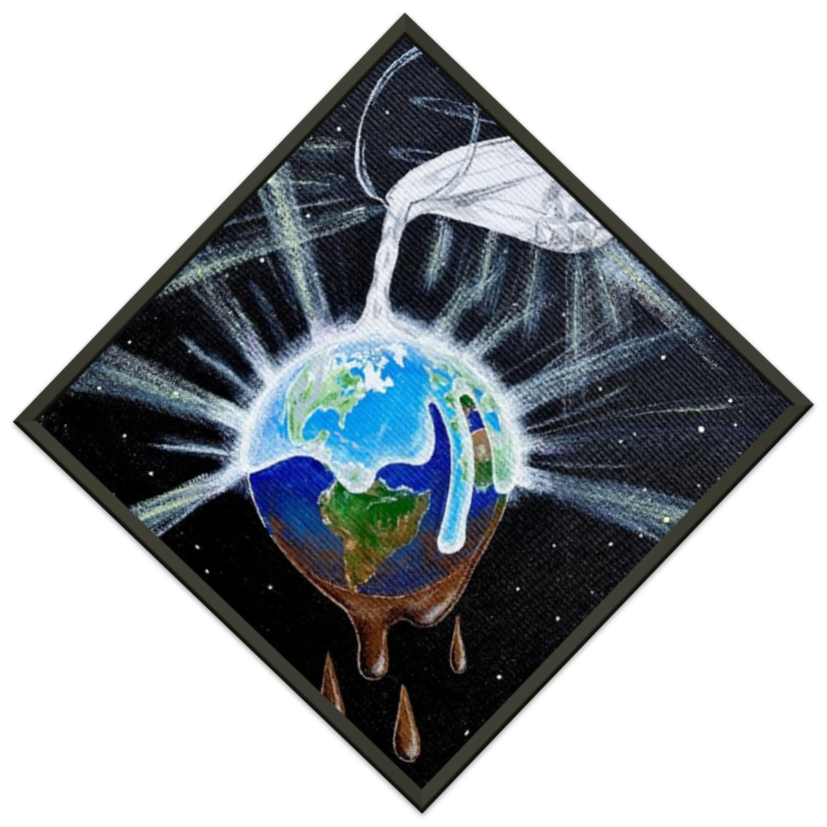 Inspiring Christian art acrylic on canvas painting Overflowing Light by Colette Raine Semi-Glossy Paper in Metal Frame Print 12×12" (30×30 cm) Black Frame