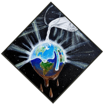 Inspiring Christian art acrylic on canvas painting Overflowing Light by Colette Raine Semi-Glossy Paper in Metal Frame Print 28×28" (70×70 cm) Black Frame