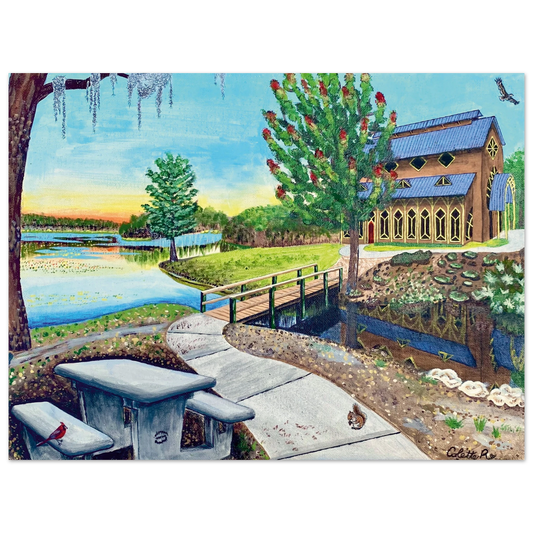 Inspiring Christian art acrylic on canvas painting Sanctuary at Lake Alice by Colette Raine Fine Art Paper Poster Print 24×32" (60×80 cm) (no frame or style)