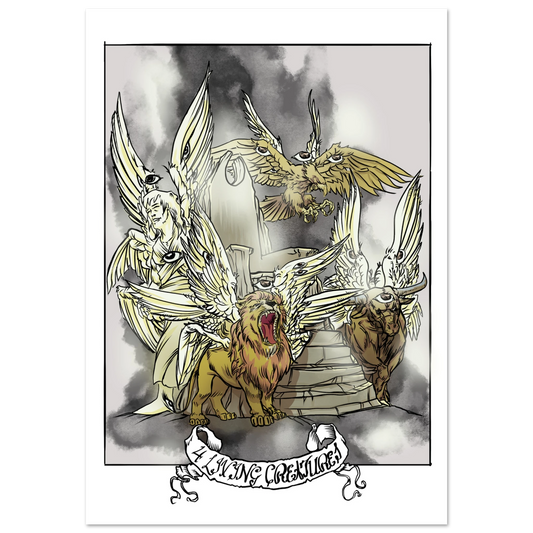Inspiring modern Christian graphic art Team Lamb: The Four Living Creatures by Seth Haak, Revelation Series Fine Art Paper Poster Print 28×40" (70×100 cm) -(no frame or style)