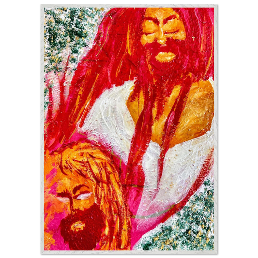 YESHUA by Katie Jackson-Acrylic, Gold Leaf Resin Painting of Jesus-Fine Art Paper in Wood Frame Print, 28×40" (70×100 cm), White Frame